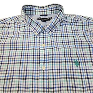 US Polo Assn 2XL Short Sleeve Shirt Plaid Button Down 100% Cotton